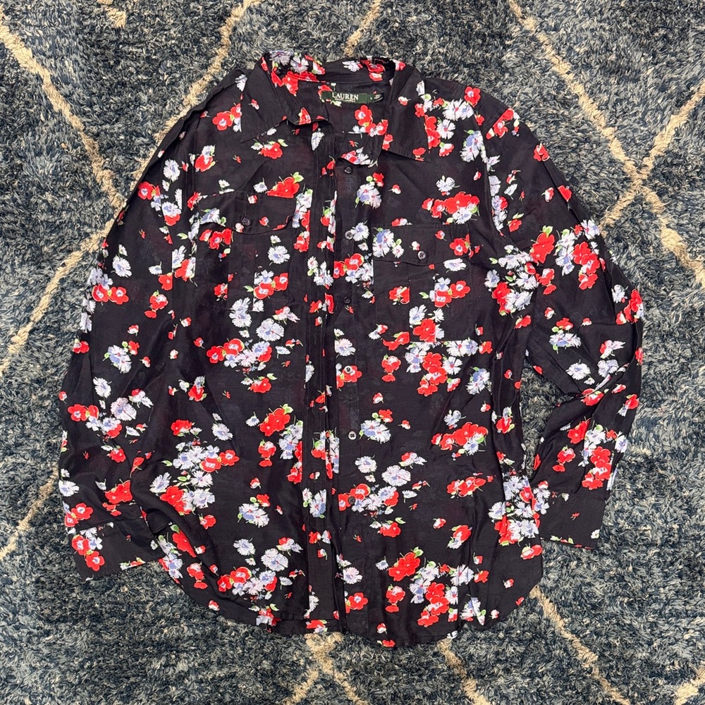 Lauren Ralph Lauren navy Floral Button Down Shirt size Large